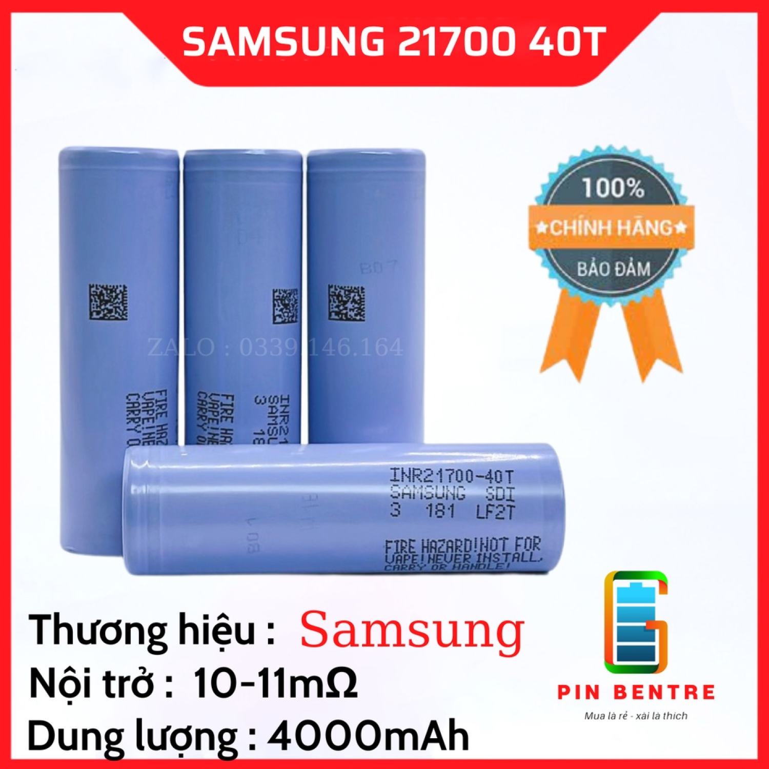 Pin 21700 samsung 40t chính hãng dòng xả cao 35a/45a