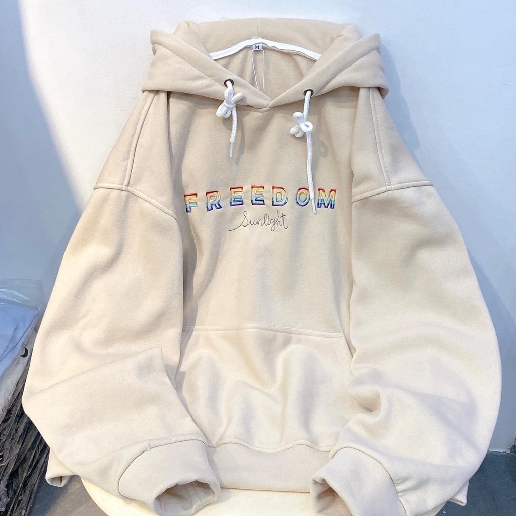 Áo hoodie freedom màu be chất nỉ cotton samsam4896