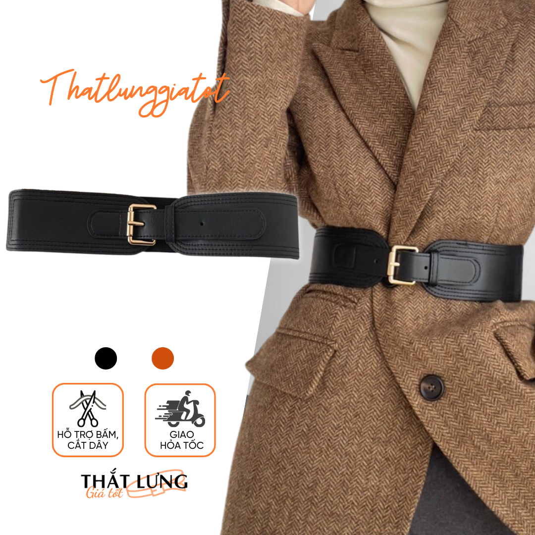 Đai váy nữ thun basic dạng gài lỗ phối đầm, vest cá tính bản to 6cm DV094 - Thắt Lưng Giá Tốt