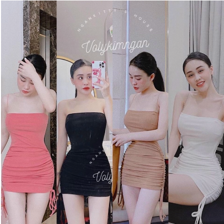 Đầm body 2 dây sợi bún rút day 2 bên