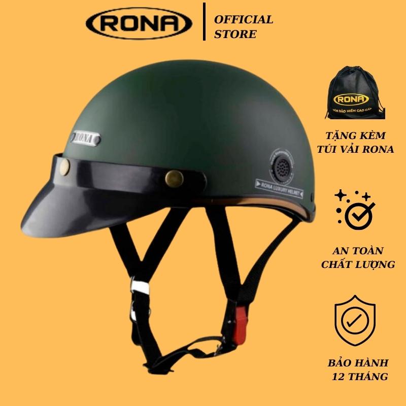 Mũ bảo hiểm nửa đầu RONA haly Luxury xanh lính nhám, nón xe máy nam nữ có kèm lưỡi trai che nắng - Rona Helmet