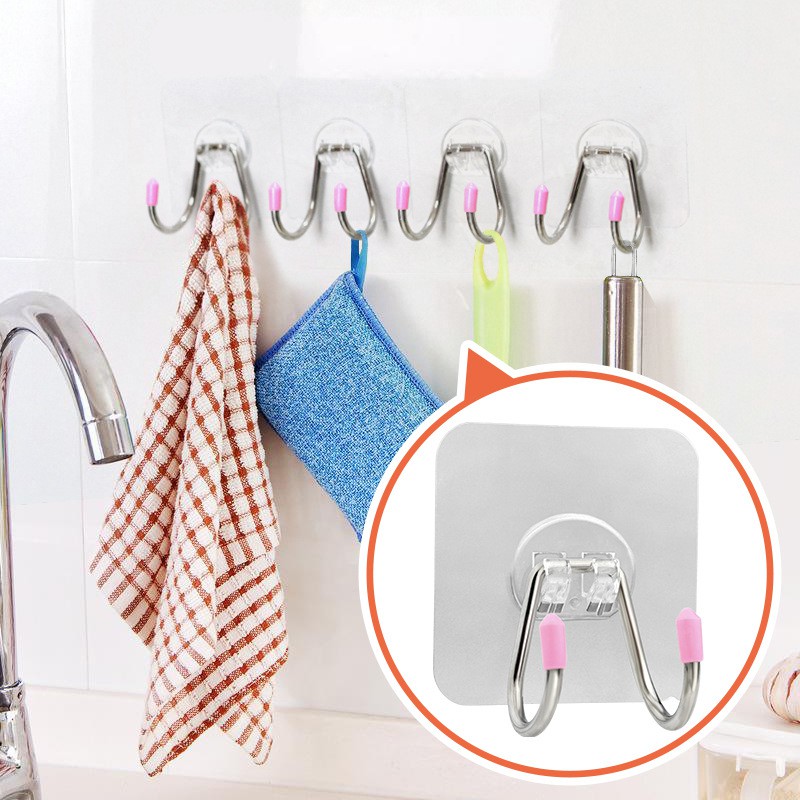 Móc dán tường dạng móc đôi inox siêu cứng treo đồ nhà bếp nhà tắm