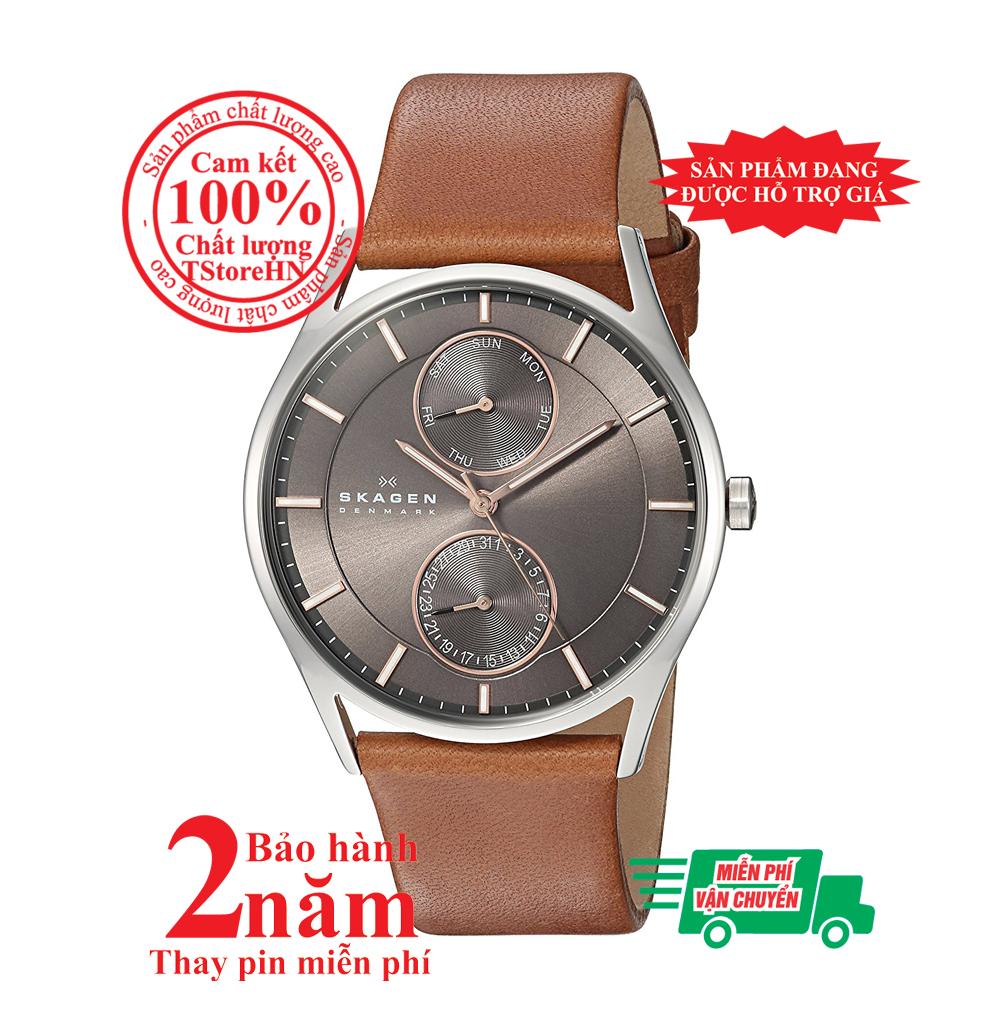 Đồng hồ nam Skagen Holst SKW6086, vỏ màu thép trắng (Stainless Steel), mặt xám (Charcoal), size 40mm, lịch kép, dây da- Model: SKW6086