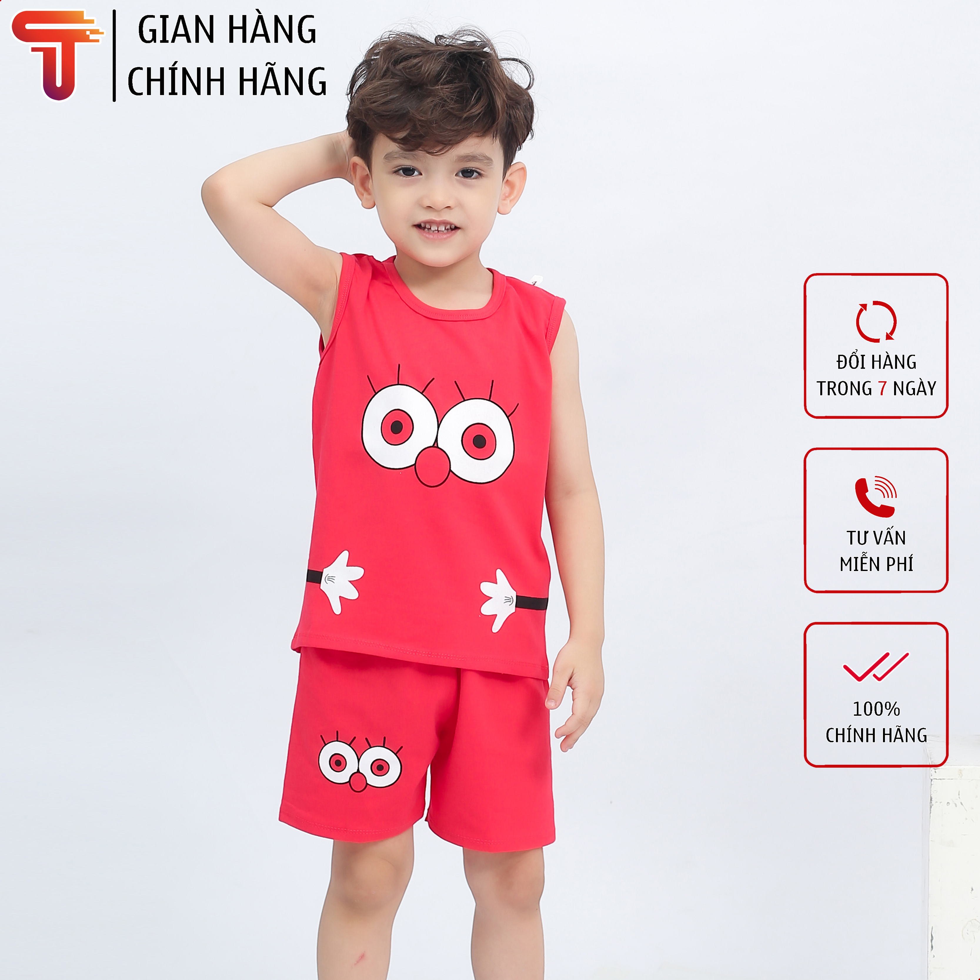 TANOSA KIDS Bộ ba lỗ sát nách cho bé trai, bé gái họa tiết đôi mắt dễ thương