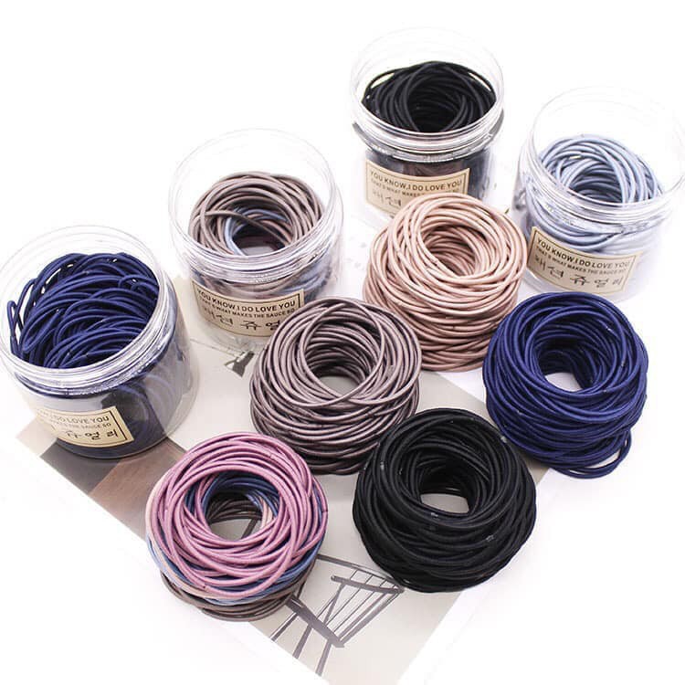(Bộ 100 dây) Dây thun buộc tóc, Set 100 dây thun buộc tóc - dây cột tóc, thun buộc tóc,Túi Cột tóc, buộc tóc chun scrunchies siêu bự tiện lợi, xinh sắn