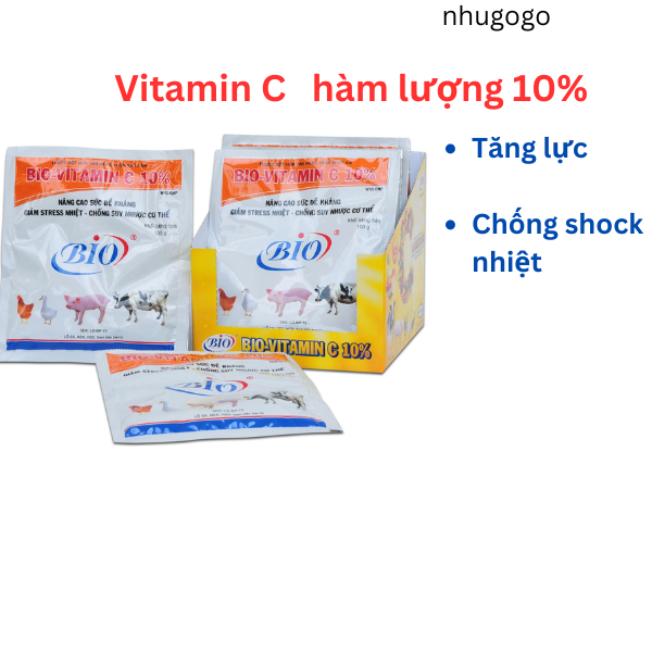 Bio Vitamin C 10% gói qui cách 1kg vitamin c cho vật nuôi, chống nóng, tăng lực