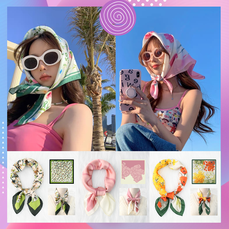 [70x70cm] Khăn lụa Bandana vuông choàng cổ trùm đầu đi biển buộc tóc