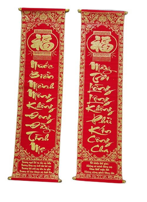 Cặp câu đối liễn đỏ may mắn chưng Tết