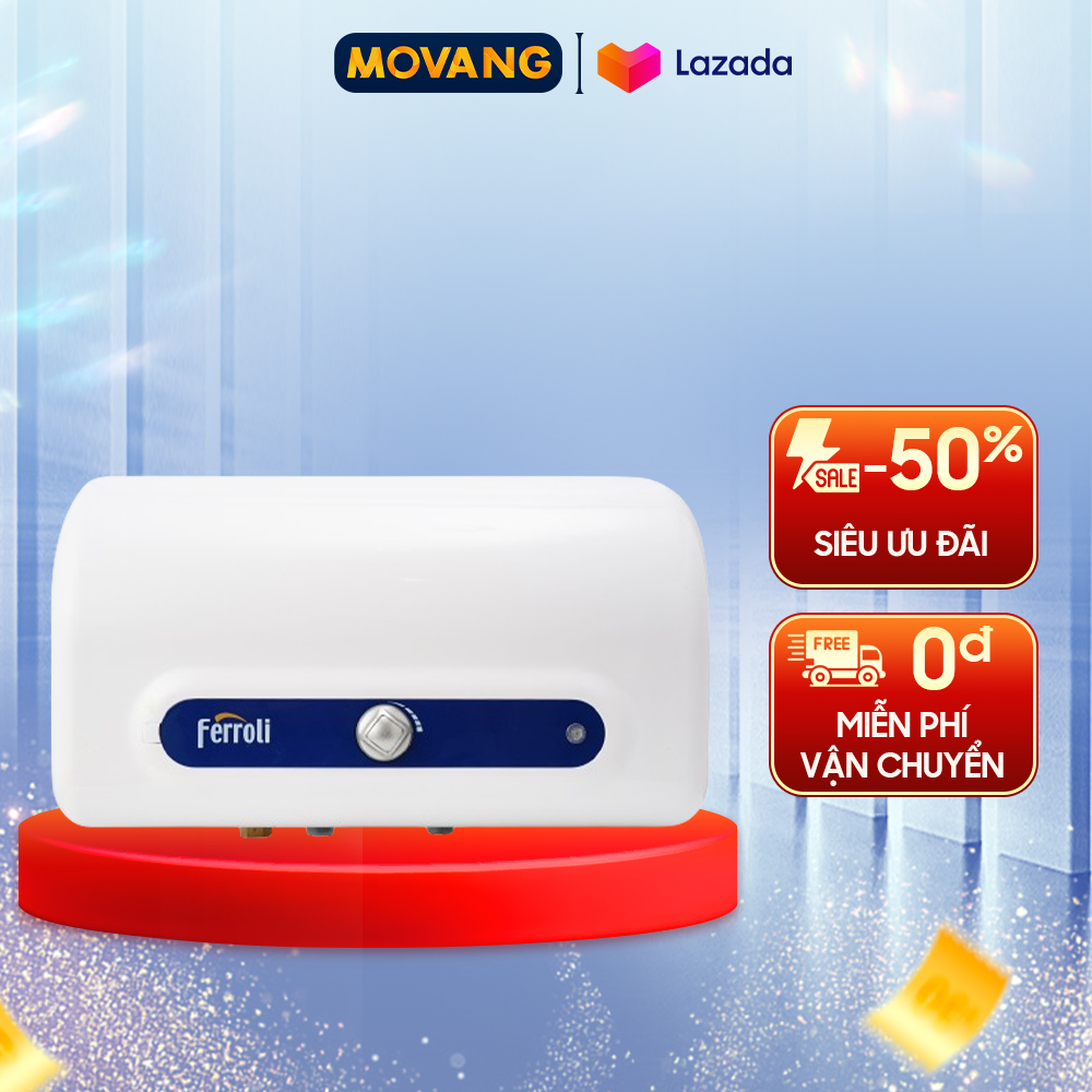 - máy nước nóng gián tiếp ferroli qq evo 15l ae -dung tích bình chứa 15 lít công suất làm nóng 2500w hệ thống chống giật chống bỏng tss