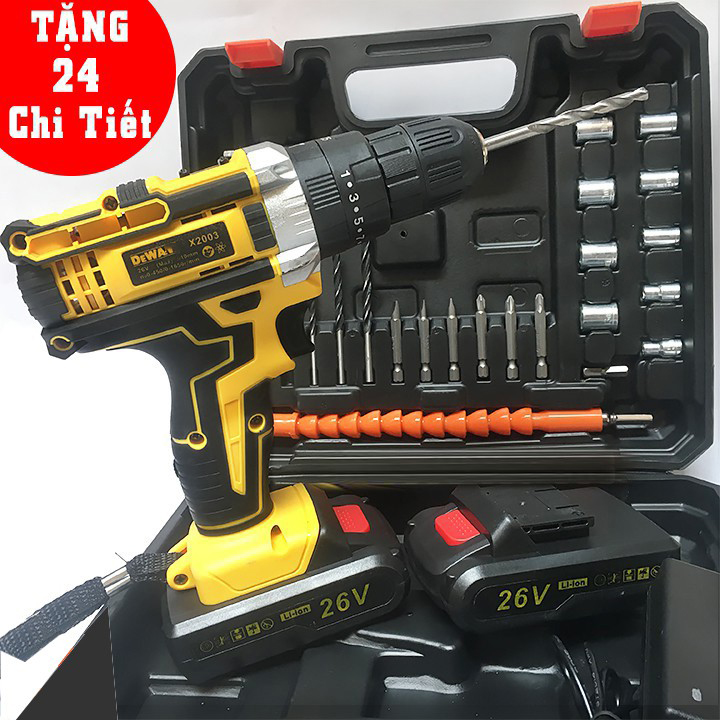 Máy Khoan Pin De.Walt 26V 3 chức năng, Tặng kèm bộ pk Cần thiết cho gia đình