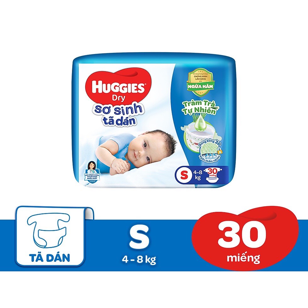 Tã dán sơ sinh Huggies mới size S gói 30 miếng - HSD luôn mới