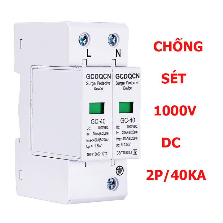 Chống sét điện năng lượng mặt trời DC 2P 40KA 1000V QCDQCN - chống sét Dc 1000V - chống sét lan truyền - thiết bị chống sét