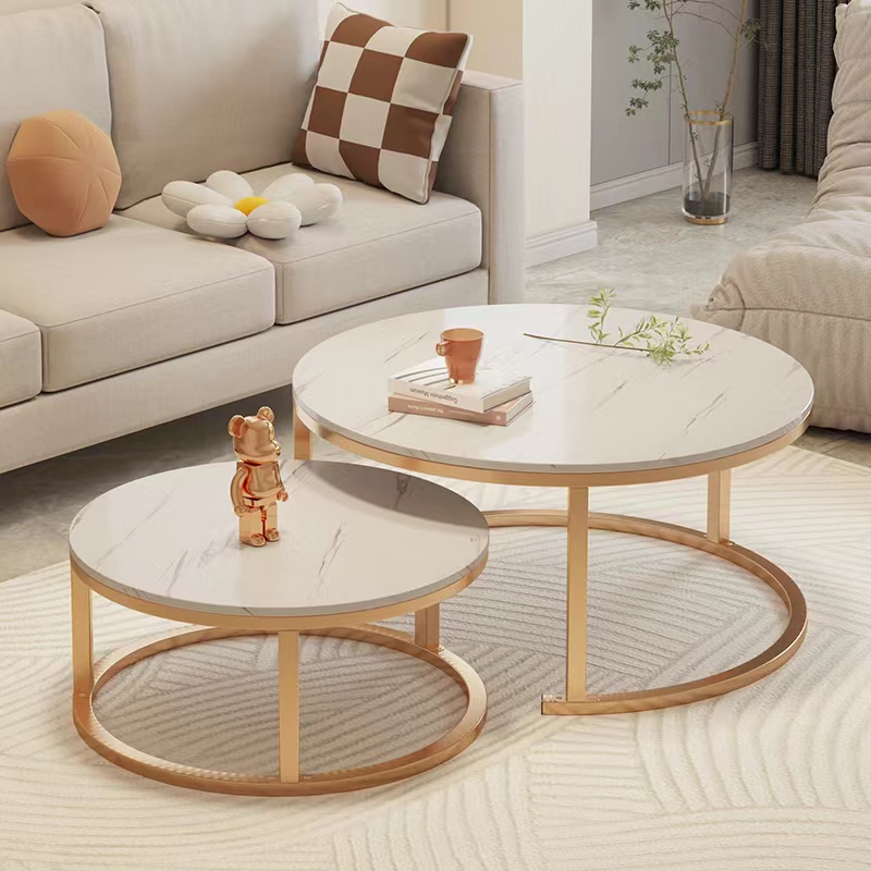 Bàn trà phòng khách gia đình dùng bàn tròn bên ghế sofa vài bên bàn