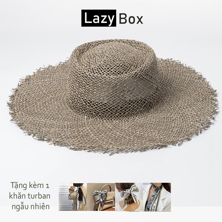 Mũ cói nón cói đi biển dáng gaucho porkpie cỏ xanh