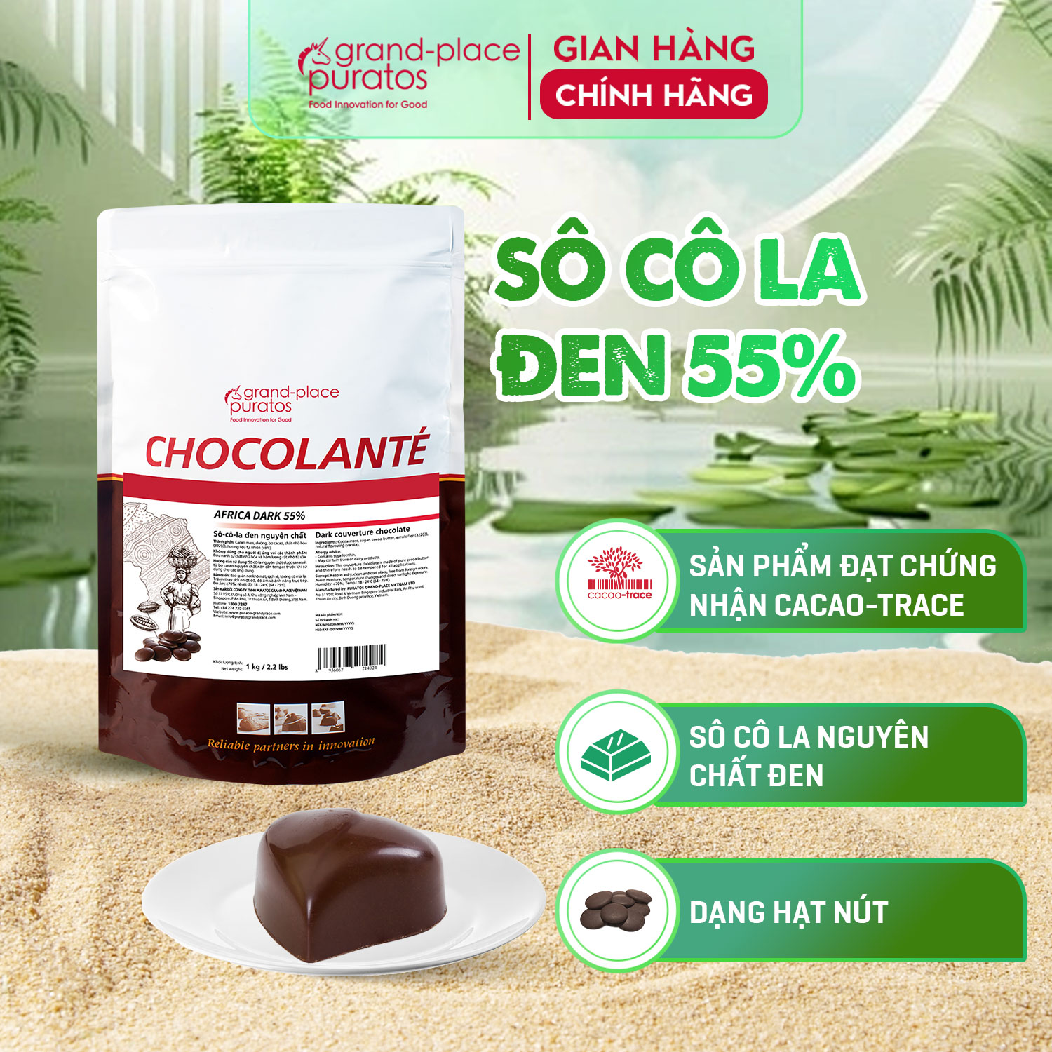 Socola nguyên chất đen 55% puratos grand-place vn-1kg