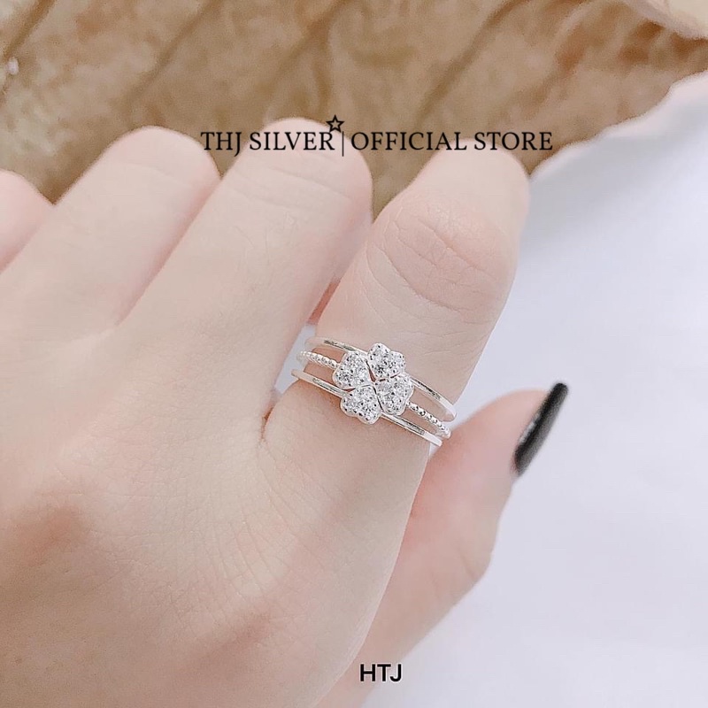 nhẫn nữ cỏ 4 lá ghép đính đá - nhẫn hở freesize - THJ Cam kết bạc chuẩn, giá tốt kèm bảo hành