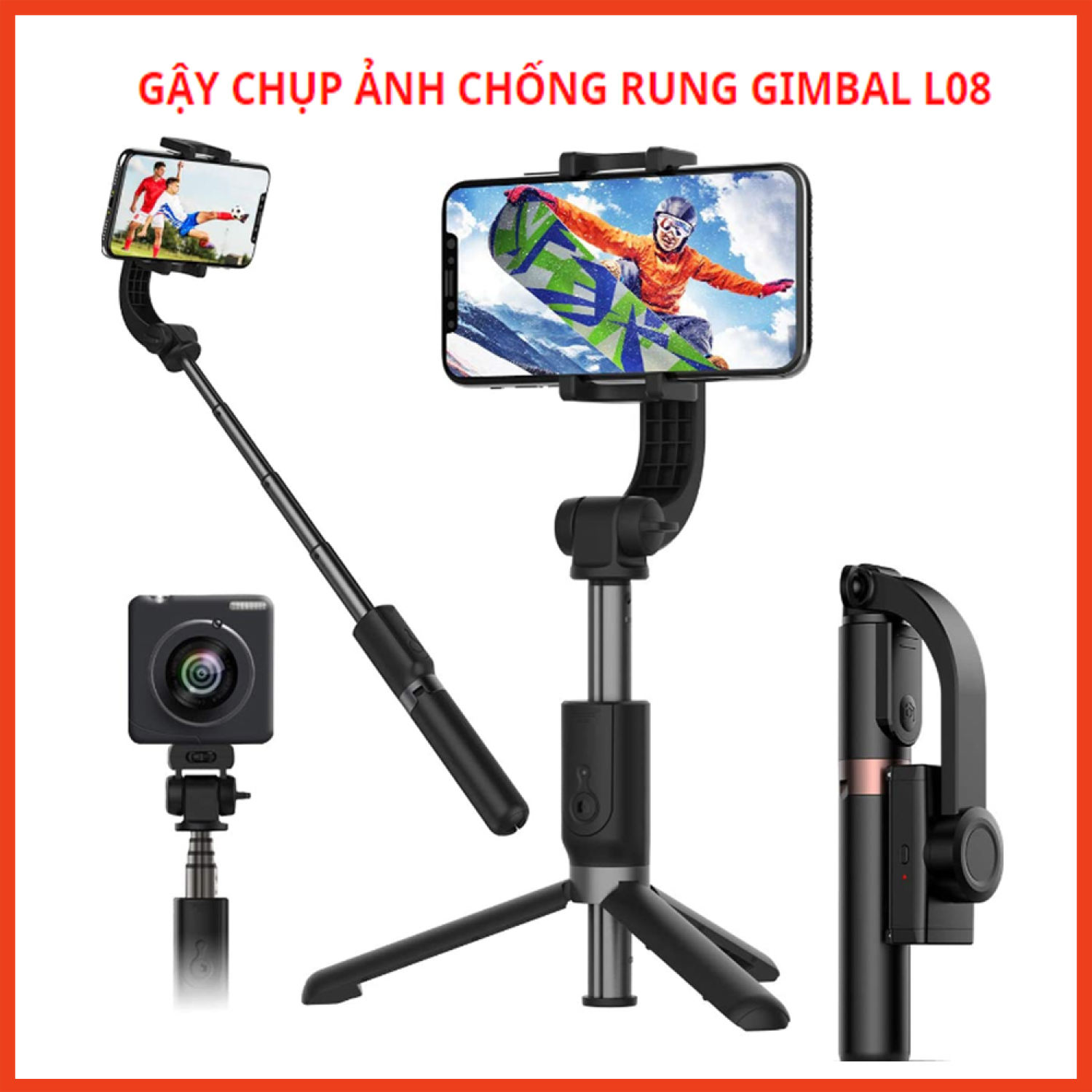 Gimbal L08 - Gậy chống rυng Gimbal Stabilizer L08 - Gậy chụp ảnh tự sướng - chống rυng hỗ trợ quay Video chuyển động cho Livestreamer vloger, Kết nối bluetooth