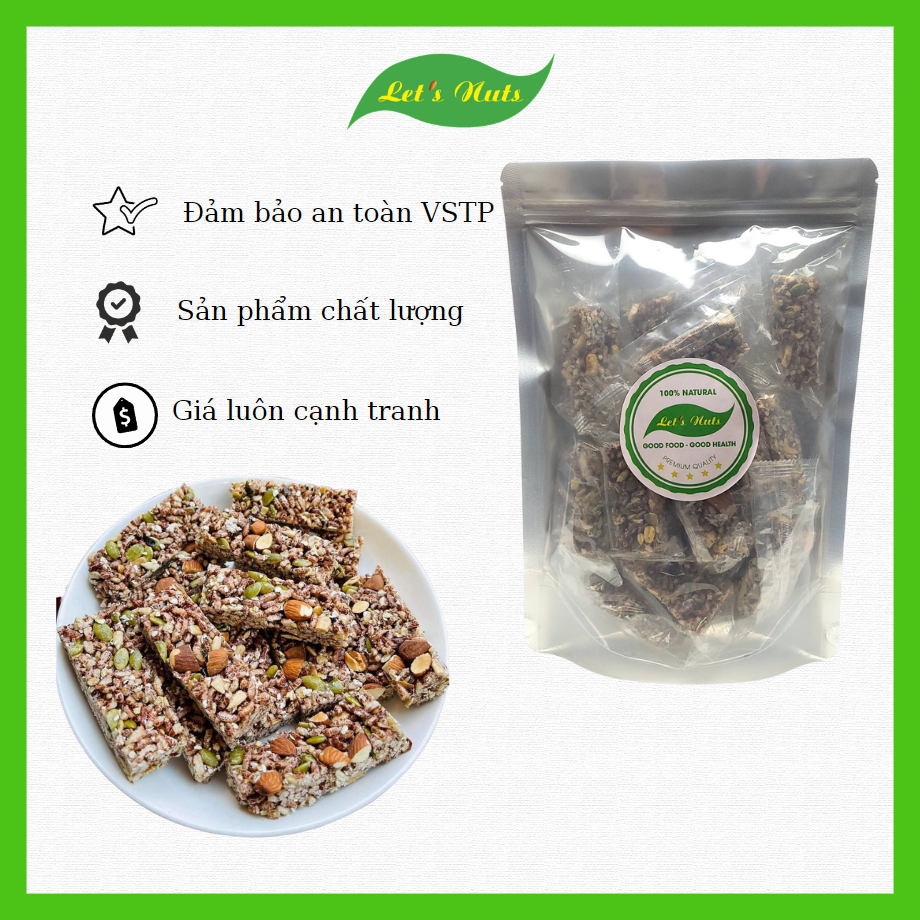 Thanh cơm gạo lứt ngũ cốc hạt - Chà bông Let's Nuts túi 500g-1kg, đồ ăn vặt healthy dùng ăn sáng giúp giảm cân, bổ sung dinh dưỡng