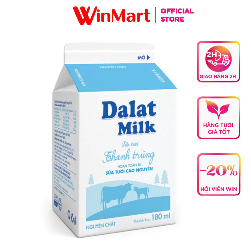 [Siêu thị WinMart] -  Sữa thanh trùng không đường  Dalat Milk 450ml