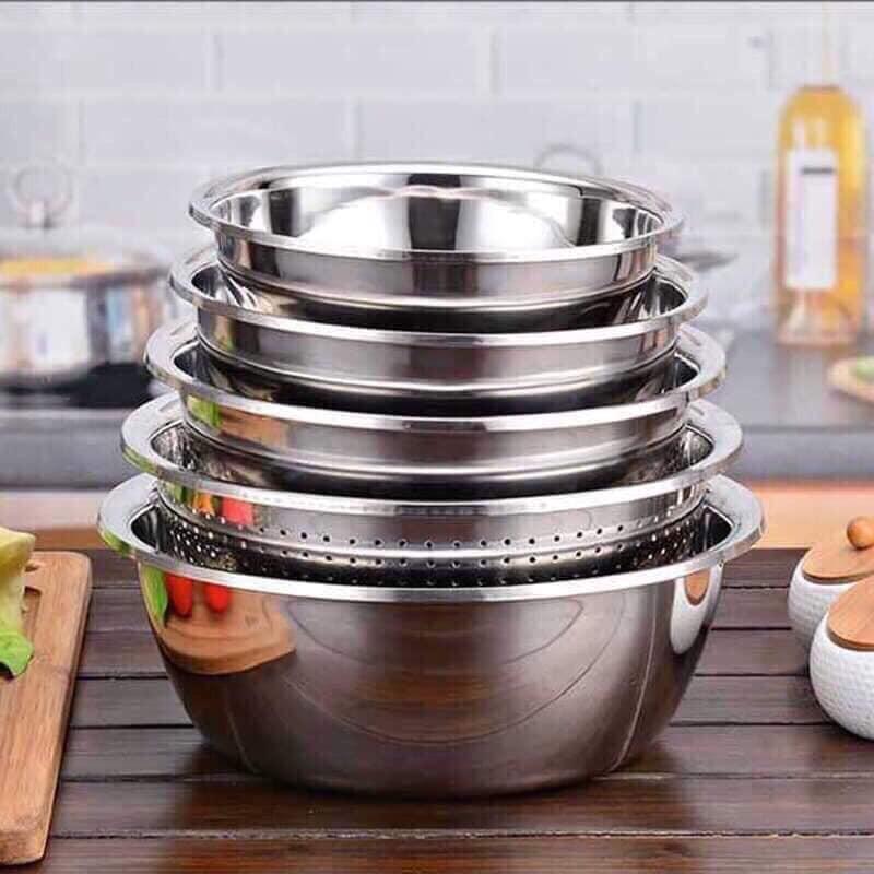 Bộ 5 món rổ và thau inox cao cấp đa năng