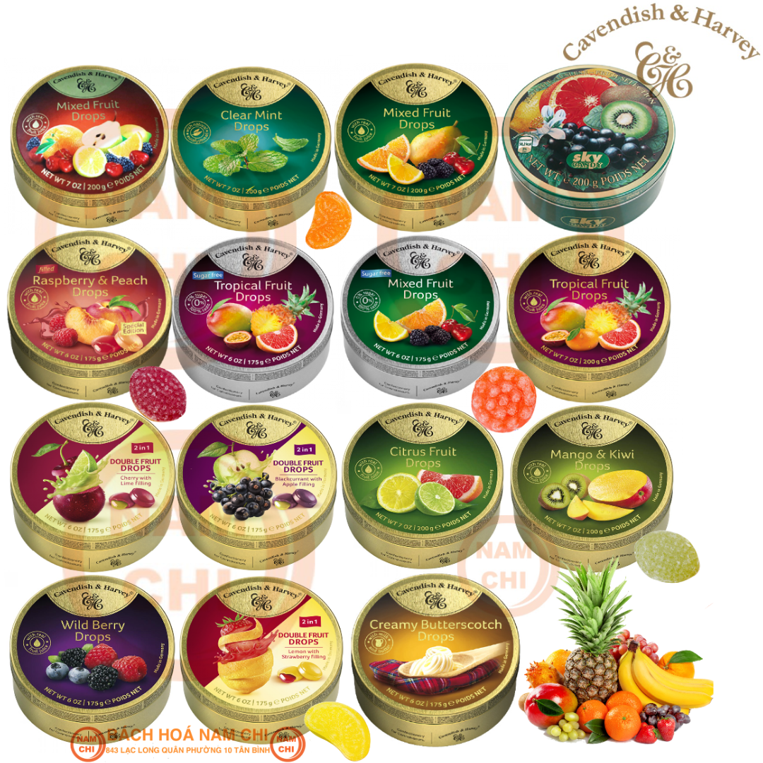 Kẹo Cứng Hộp Thiếc Vàng Bạc Cavendish & Hervey Đủ Vị Các Loại Trái Cây - Đức