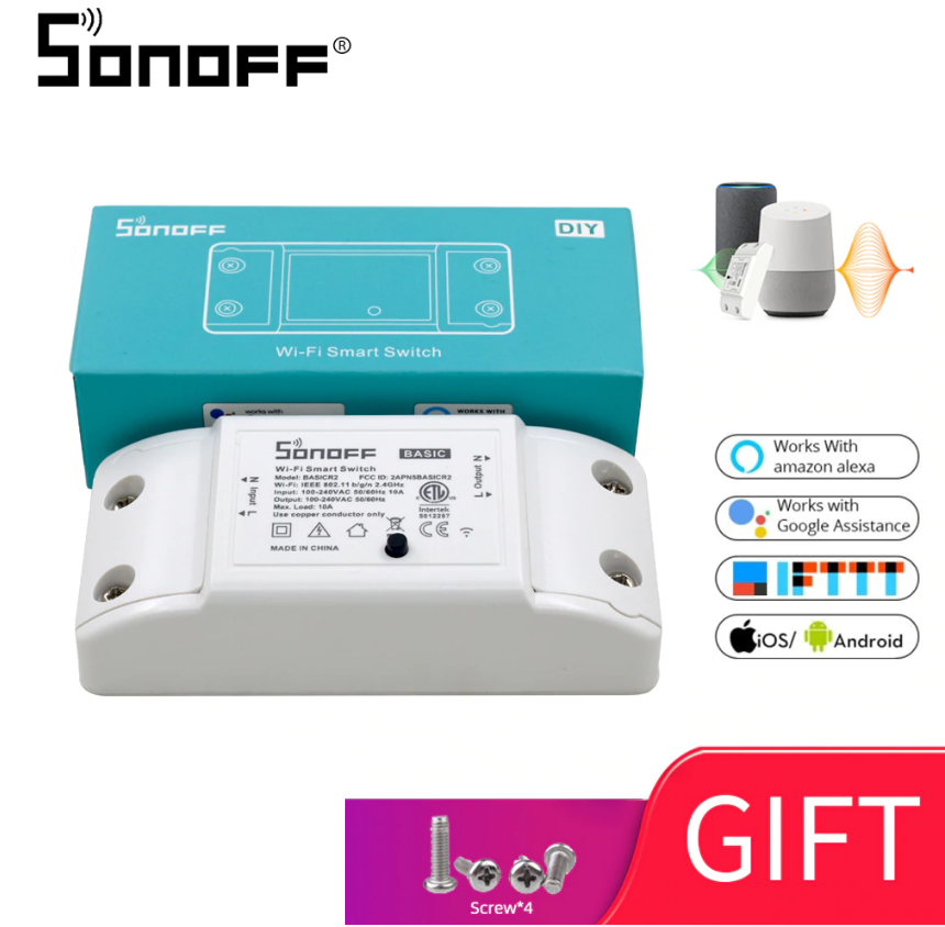 Công tắc wifi - Công tắc Sonoff Basic R2 điều khiển từ xa qua mạng wifi cho Nhà thông minh [Smart home]