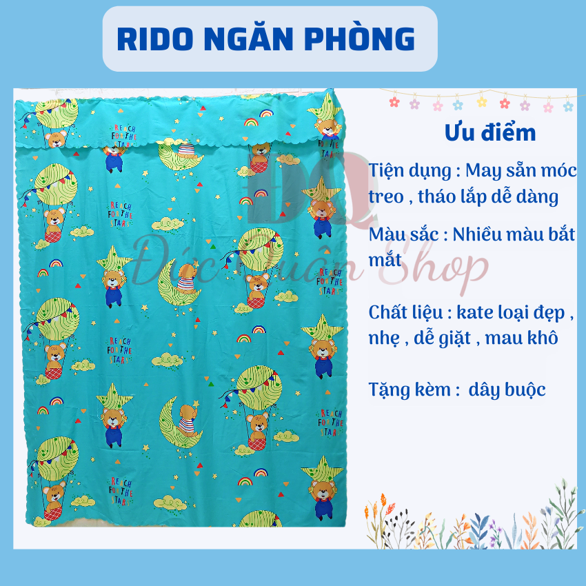 Rido rèm cửa màn ngăn phòng có móc treo sẵn đủ kích thước lựa chọn màn cửa minh phương