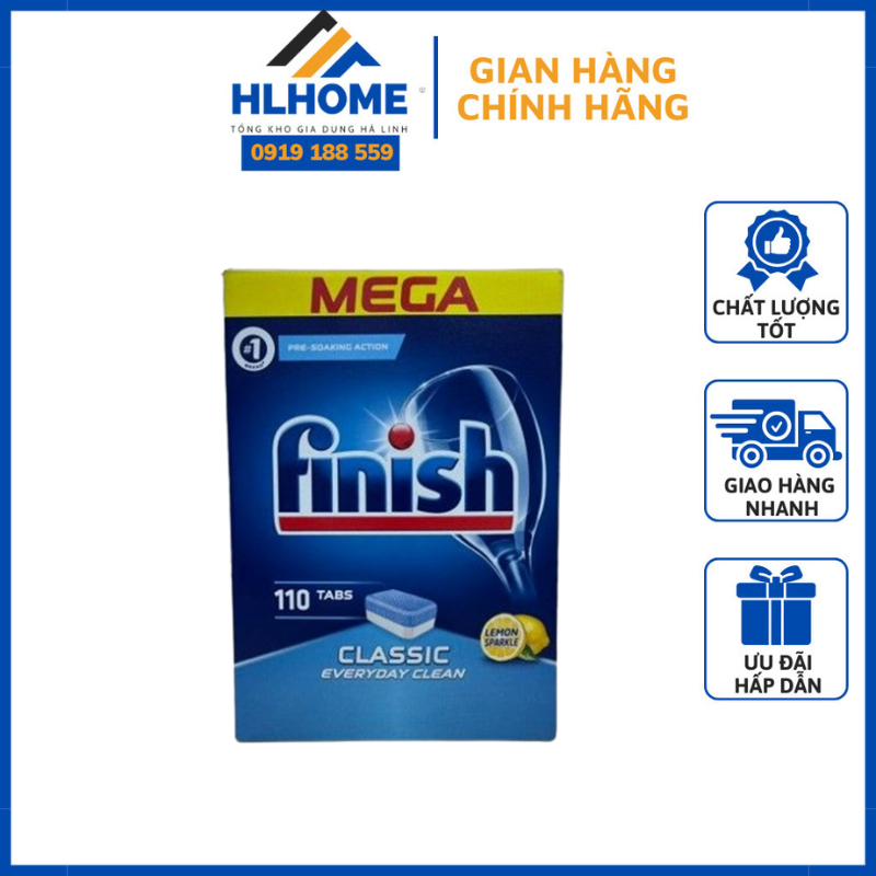 Viên rửa chén bát hương chanh finish classic- hộp 110 viên siêu tiết kiệm