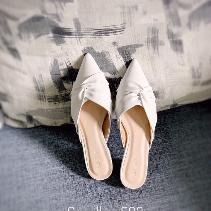 [HCM](Bảo hành 12 tháng) Dép sục đính nơ xoắn chéo - dép nữ chất liệu da mềm - chiều cao đế 15p - 2 màu đen- trắng - Đủ size từ 35 đến 39 - đổi trả trong 7 ngày