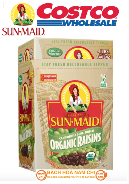 Nho khô bà đầm hữu cơ sun-maid organic raisins jumbo size 1814g - chuẩn usa