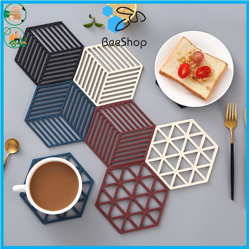 Đế lót ly silicone chống trượt cách nhiệt lục giác