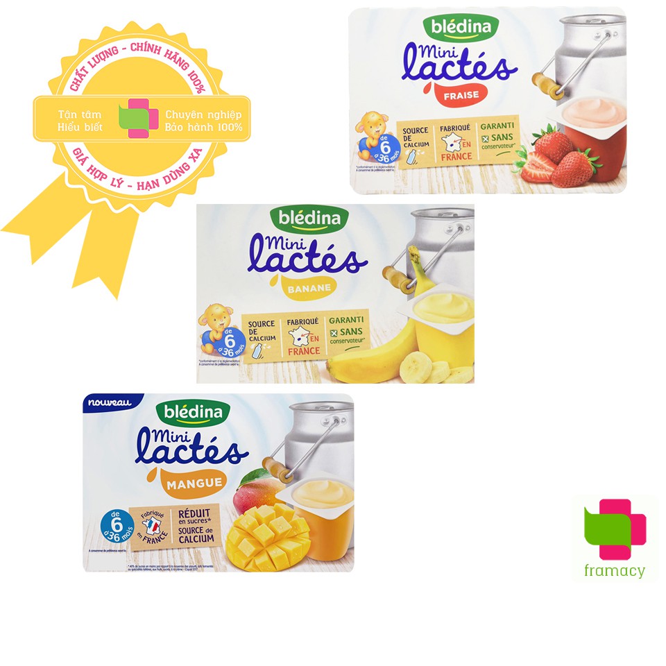 Sữa chua nguội Bledina Mini Lactes, Pháp (55g x 6 hộp) bổ sung dinh dưỡng, vitamin, canxi cho bé từ 6 tháng đến 3 tuổi - Xoài (vỉ 6 hộp)