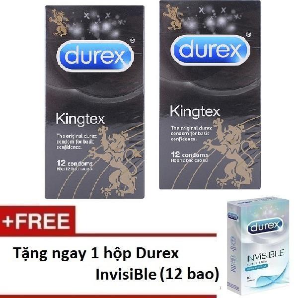 Bộ 2 hộp bao cao su size nhỏ , ôm khít Durex KINGTEX 12c tặng 1 hộp bcs Durex Invisiblie siêu mỏng 10c