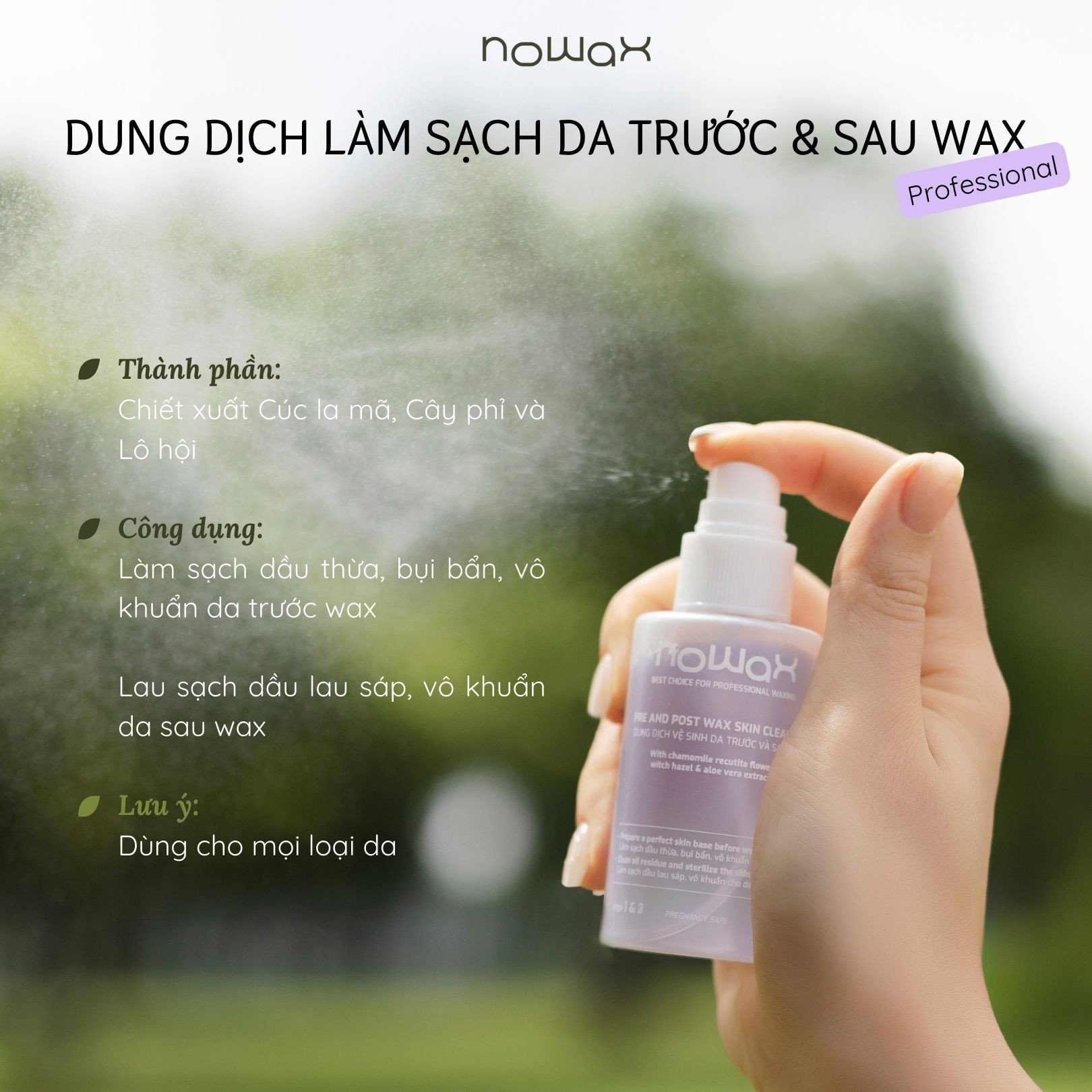 Dung dịch làm sạch da trước và sau wax nowax | nuhuwaxing