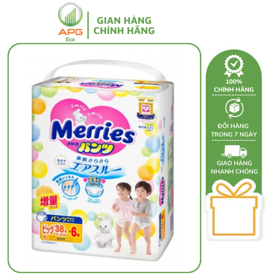 Tã quần merries cộng miếng size xl 38 + 6 miếng cho bé từ 12 - 22kg chất liệu cao cấp mang lại sự mềm mại cho bé, bé thoải mái vận động