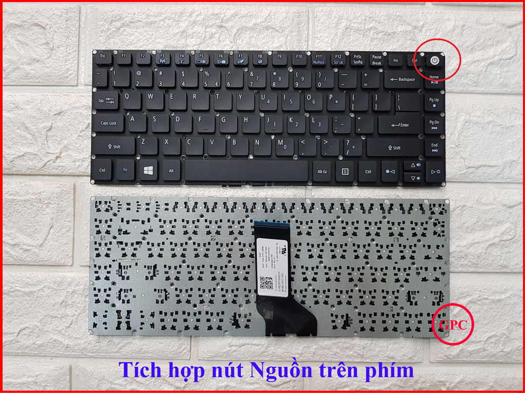 Bàn phím laptop acer aspire e5-473 e5-474 e5-475 e5-422 e5-432 e5-452 e5-491 có nút nguồn trên phím