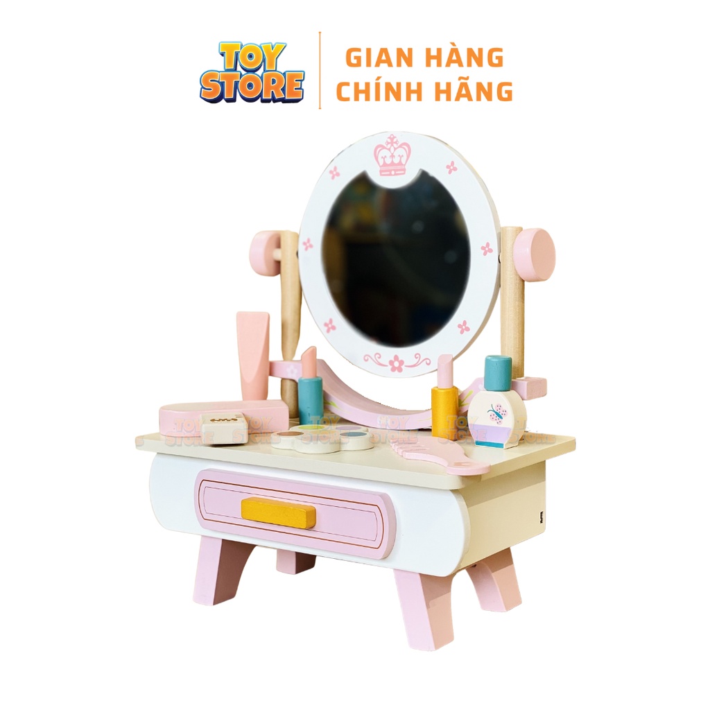 Bộ đồ chơi bàn trang điểm gỗ cho bé TOYSTORE set đồ chơi trang điểm công chúa đáng yêu có gương bằng gỗ an toàn