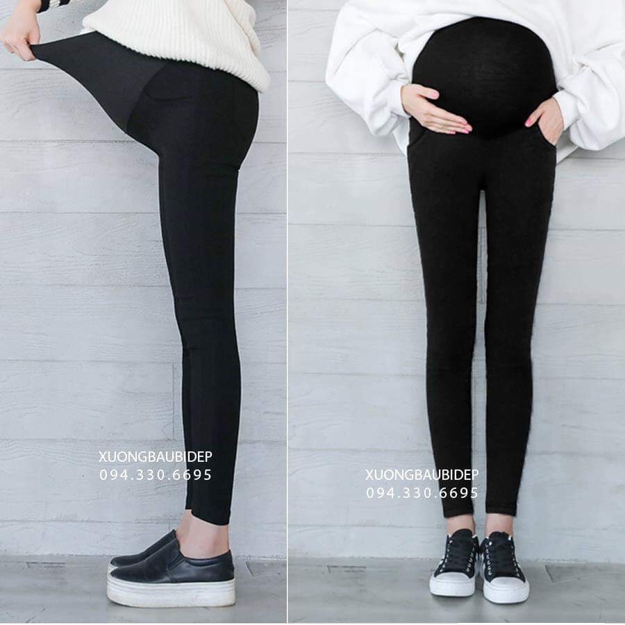 quần legging bầu có đáp bụng- quần bầu đẹp có túi cơi