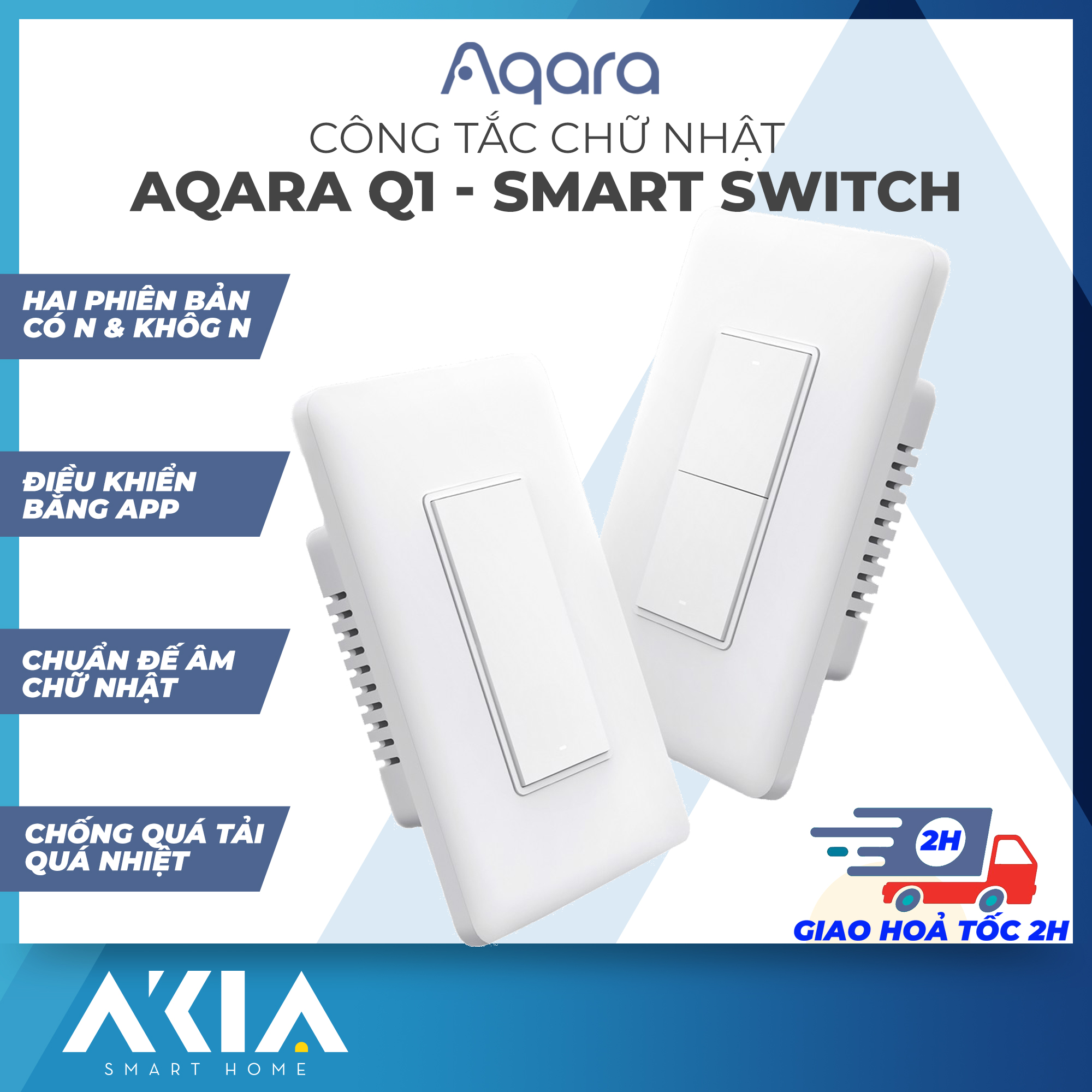 Công tắc chữ nhật Aqara Q1 Smart Wall Switch chuẩn Mỹ - chống cháy, chống quá tải - Tương thích Apple HomeKit, Google Assistant thông qua Aqara Hub