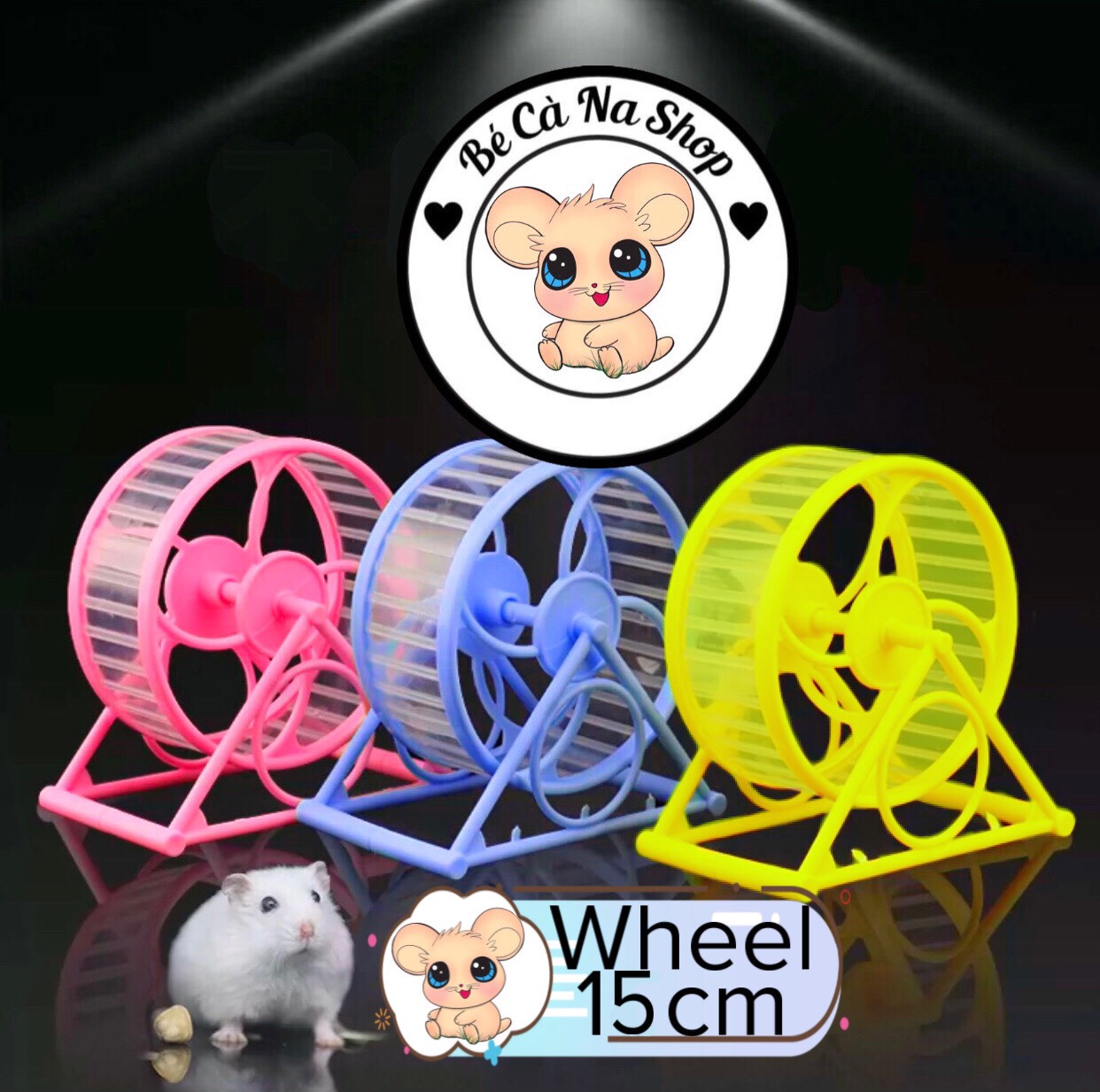wheel chạy lớn 15cm cho hamster, bánh xe tập thể dục (màu rất xinh) bé cà na