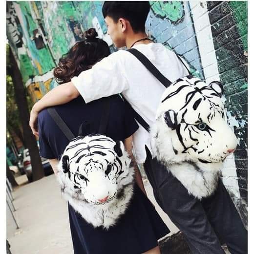 Balo Thời Trang Đầu Hổ Đầu sư tử Cao Cấp Hình Lông Thú dùng đi phượt đựng ipad laptop và làm Quà tặng tuyệt vời