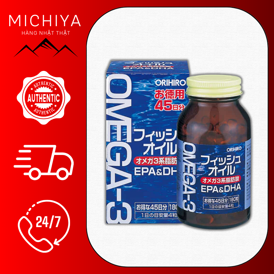 Dầu cá omega 3 epa & dha orihiro nhật bản 180 viên, viên uống dầu cá omega 3 orihiro nhật bản