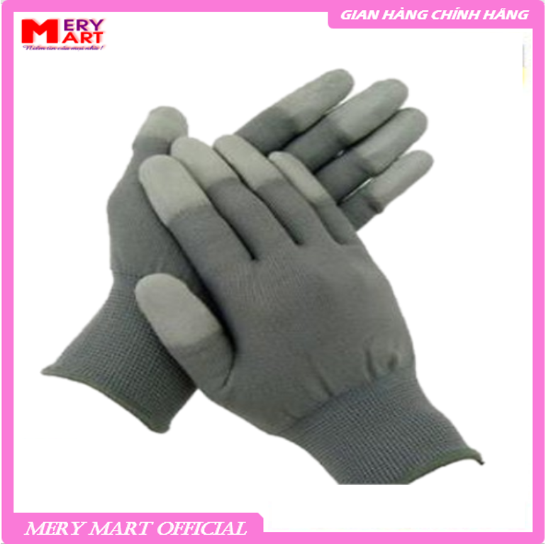 Găng tay sợi polyester phủ pu đầu ngón xám cao cấp
