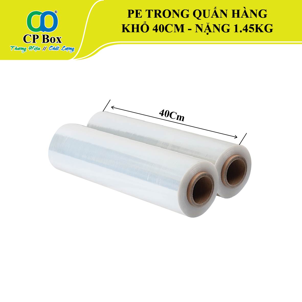 Màng PE trong khổ 40cm, nặng 1.45kg/cuộn, PE quấn hàng - CP Box