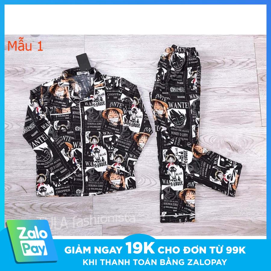 Bộ Ngủ Pyjama Lụa Họa Tiết One Piece, Bộ Pijama Lụa Dài Tay Phù Hợp Cả Nam Và Nữ