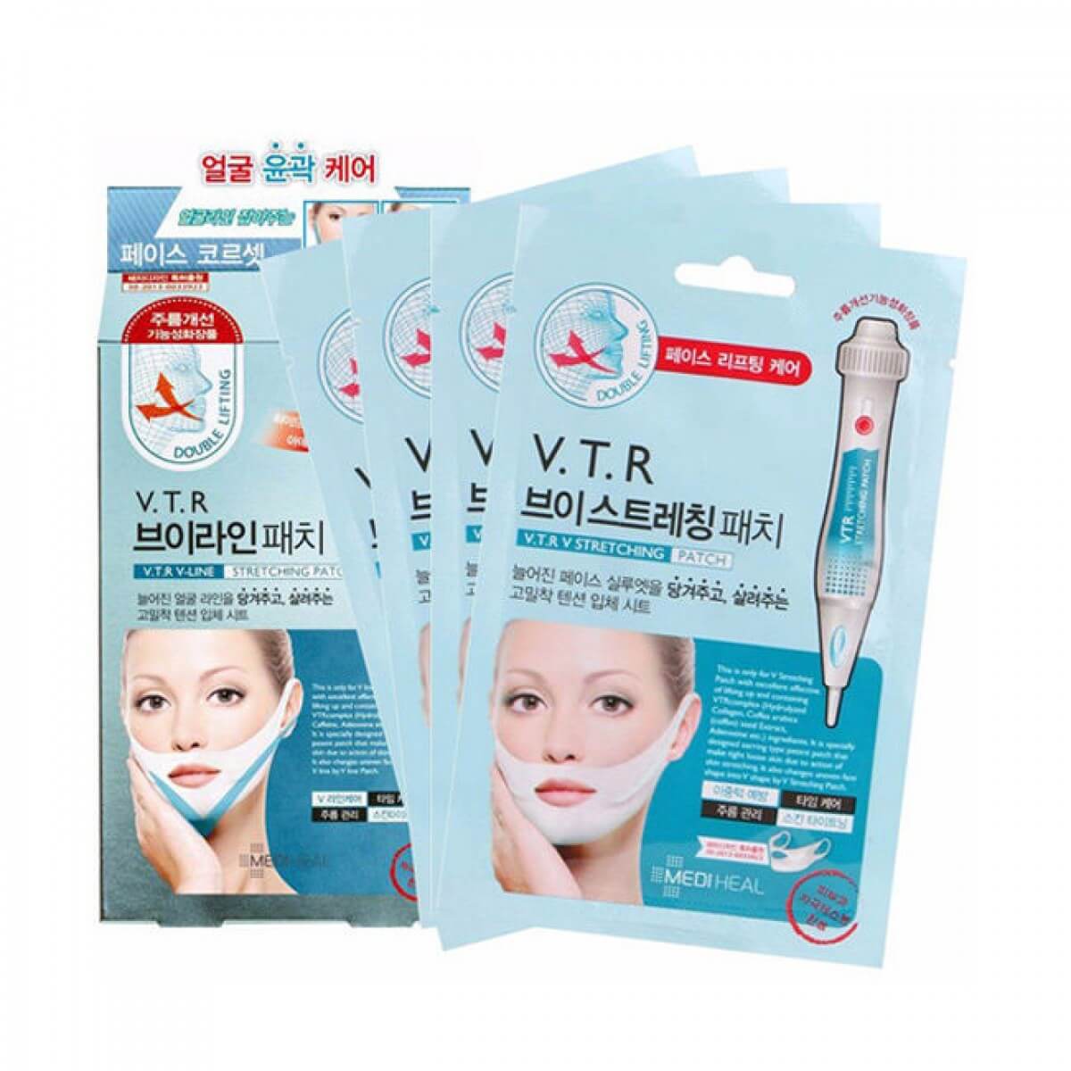 Hộp 4 Mặt nạ nâng cơ giảm mỡ thừa tạo hình V-line Mediheal V.T.R Stretching Patch 20ml x4