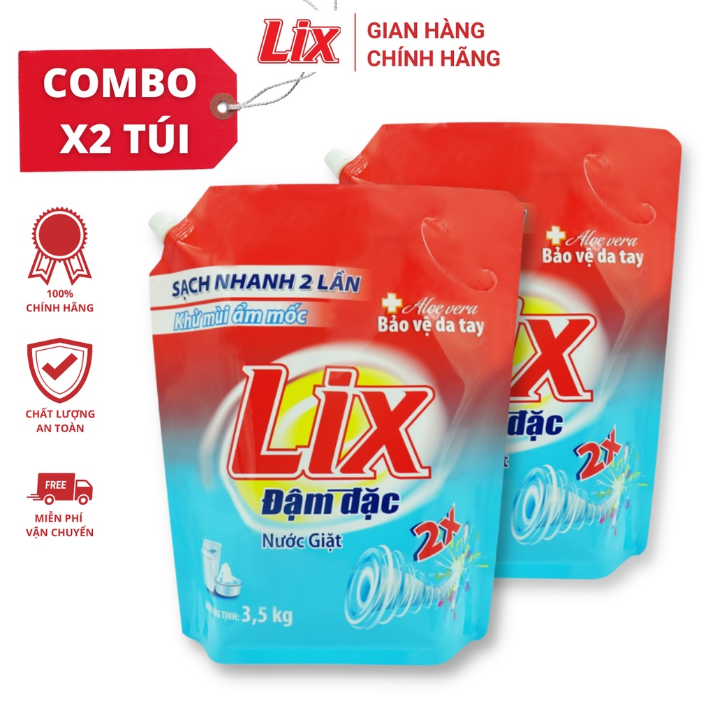 Combo 2 túi nước giặt 3.5kg Lix đậm đặc hương hoa túi 3.5kg làm sạch cực nhanh vết bẩn NG350 tăng gấp đôi sức mạnh giặt tẩy quần áo - Lixco Việt Nam