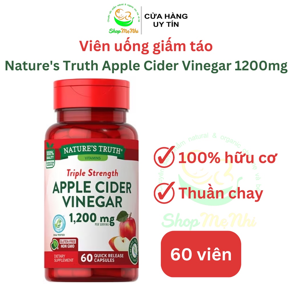 Viên uống Giấm Táo thuần chay Nature's Truth Apple Cider Vinegar 1200mg 60 viên.