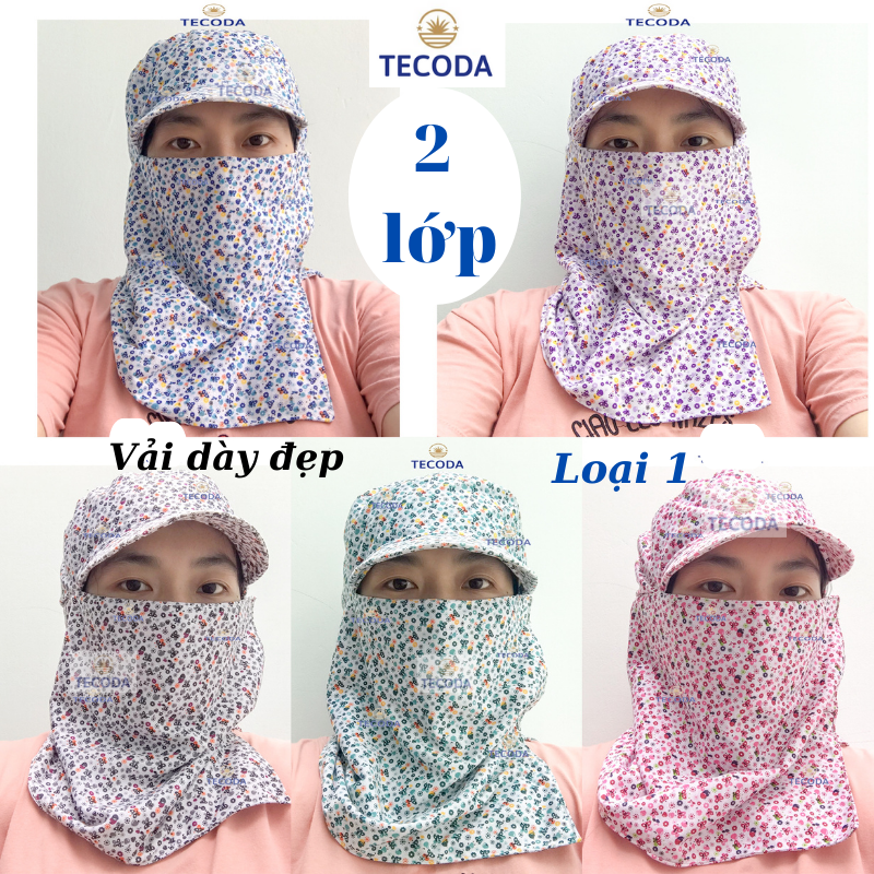 Mũ Trùm Đầu Chống Nắng Cotton 2 Lớp, Nón Có Khăn Trùm Chống Bụi Bảo Bệ Da Mặt, Da Đầu Cực Tốt