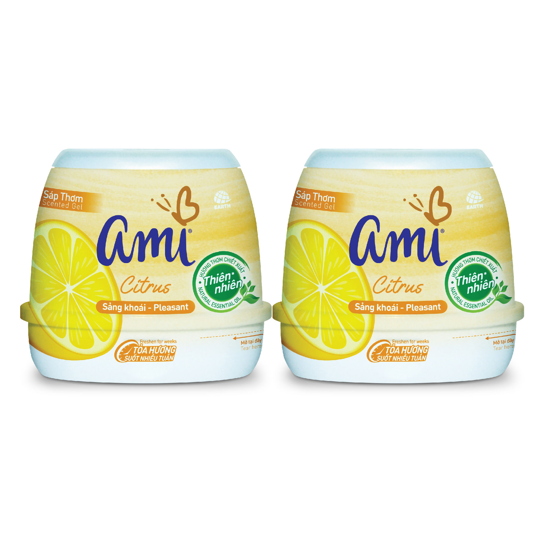 Combo 2 hộp Sáp thơm khử mùi Ami - Hương thơm chiết xuất thiên nhiên, Tỏa hương suốt nhiều tuần - Citrus sảng khoái